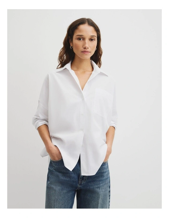 Drape Sleeve Cotton Shirt in White image 1