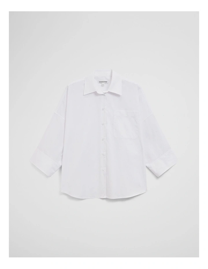 Drape Sleeve Cotton Shirt in White image 2