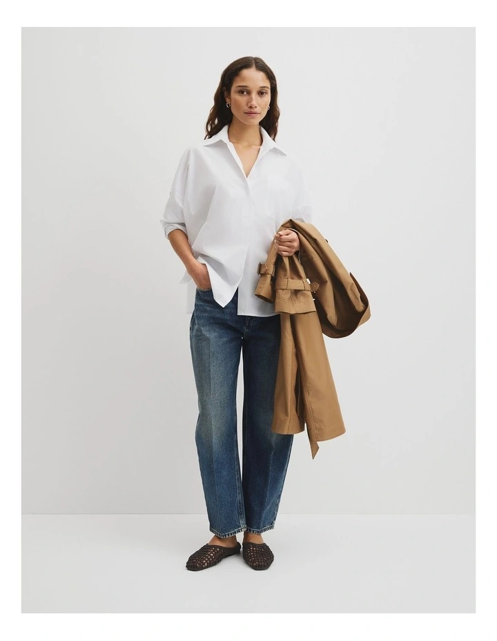 Drape Sleeve Cotton Shirt in White image 4
