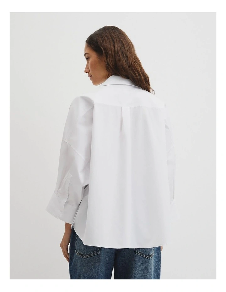 Drape Sleeve Cotton Shirt in White image 5