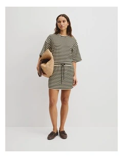 Australian Cotton Blend Stripe Jersey Skirt in Black Stripe