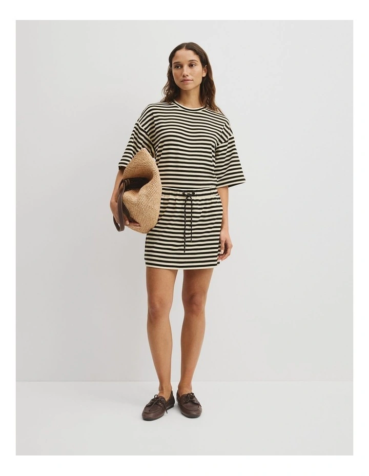 Australian Cotton Blend Stripe Jersey Skirt in Black Stripe image 1