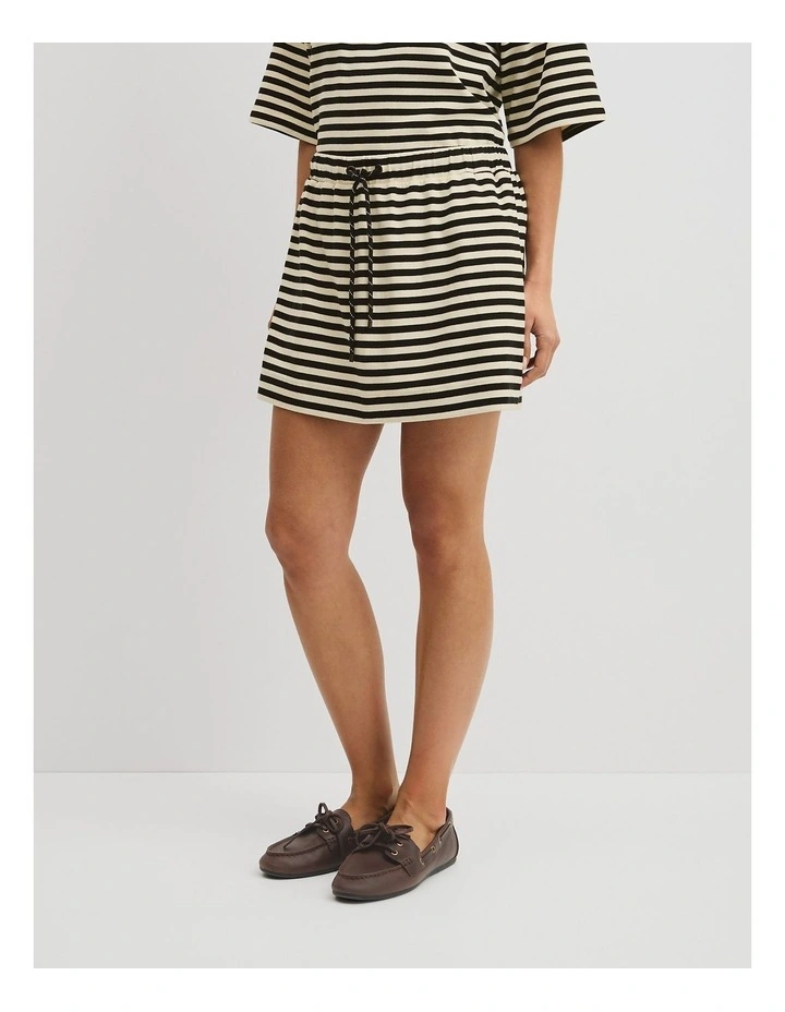 Australian Cotton Blend Stripe Jersey Skirt in Black Stripe image 4