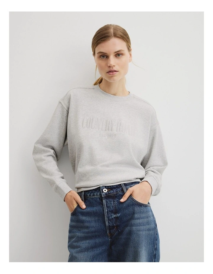 Australian Cotton Cr Sweat in Light Grey Marle image 1