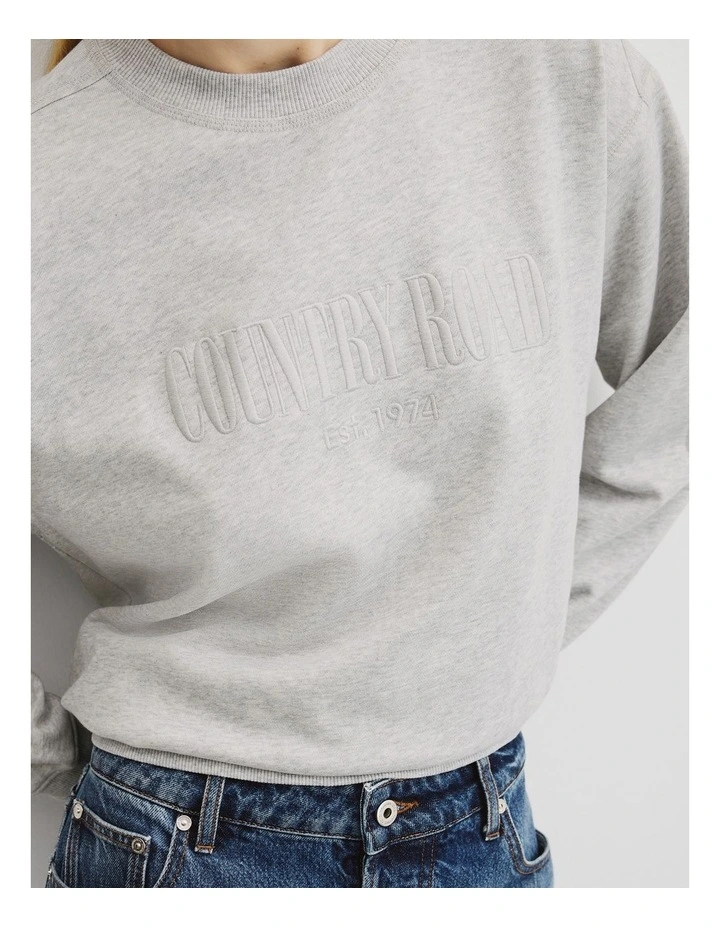 Australian Cotton Cr Sweat in Light Grey Marle image 3