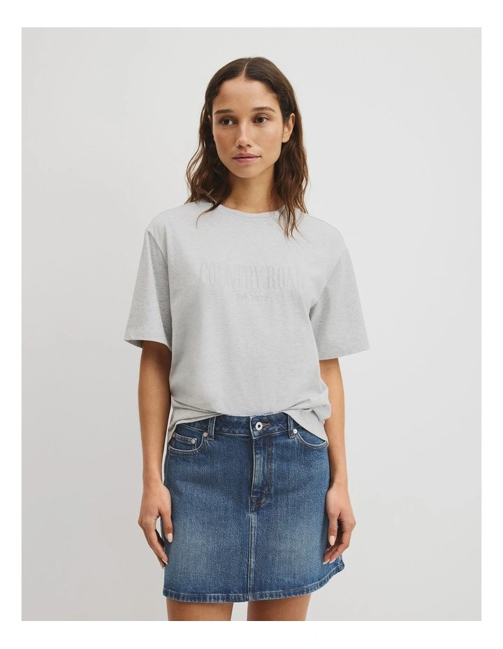 Australian Cotton Cr T-shirt in Light Grey Marle image 1