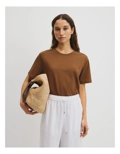 Textured Short Sleeve Slub T-shirt in Rust Brown