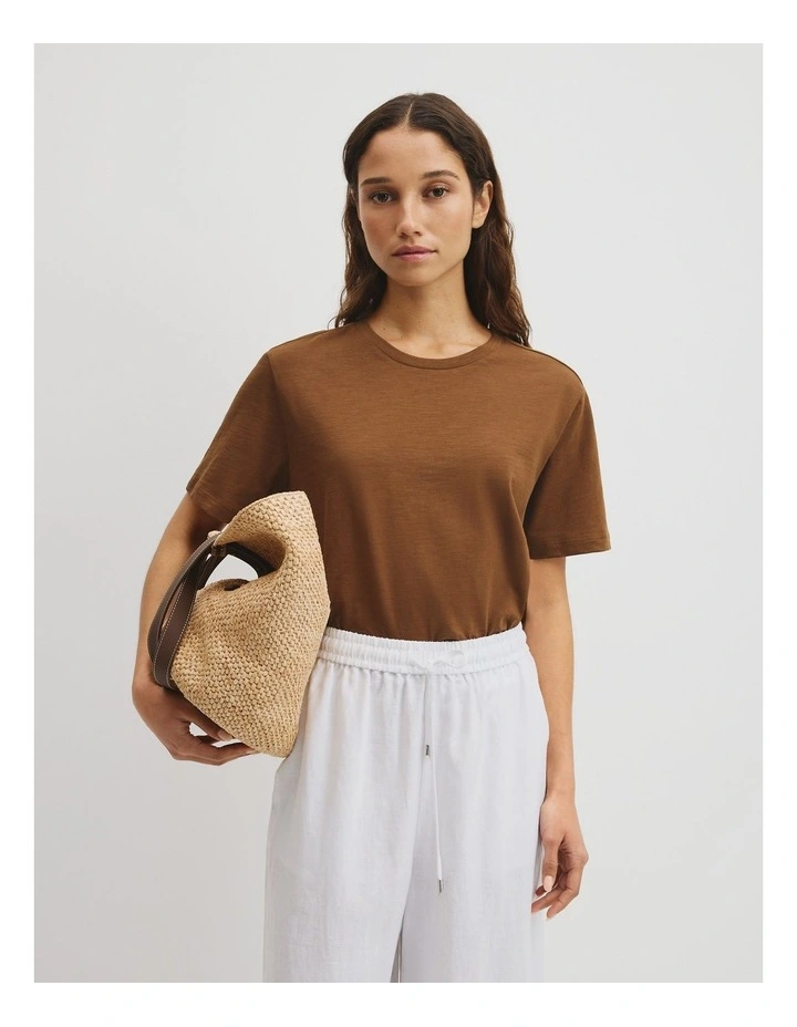 Textured Short Sleeve Slub T-shirt in Rust Brown image 1