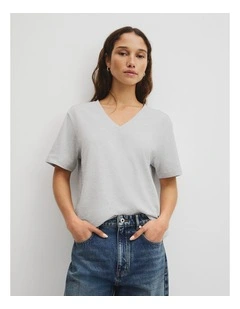 Australian Cotton V-neck T-shirt in Light Grey Marle