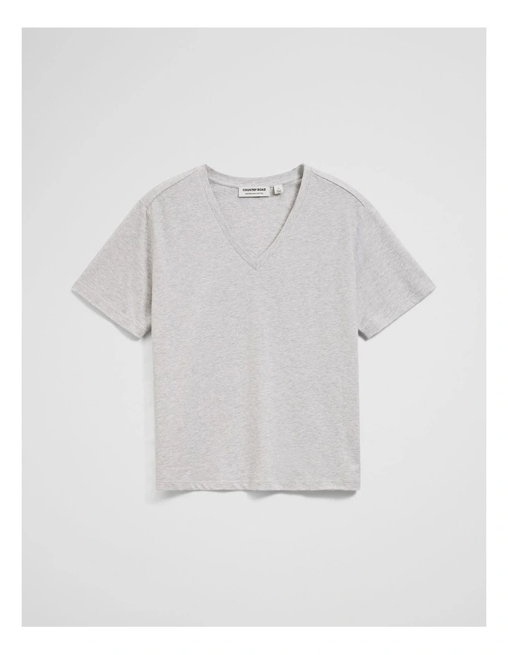 Australian Cotton V-neck T-shirt in Light Grey Marle image 2