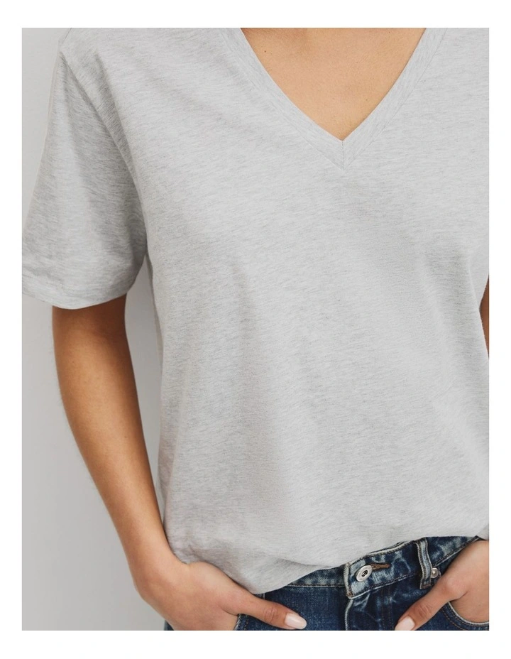 Australian Cotton V-neck T-shirt in Light Grey Marle image 3