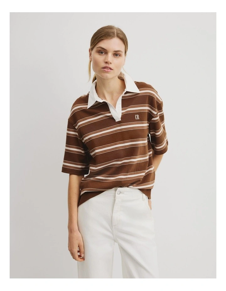 Stripe Rugby Polo in Rust Brown Stripe image 1