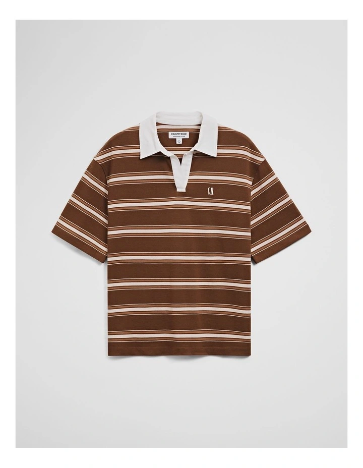 Stripe Rugby Polo in Rust Brown Stripe image 2