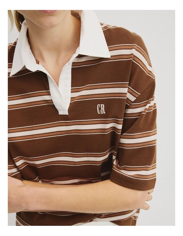 Stripe Rugby Polo in Rust Brown Stripe image 3