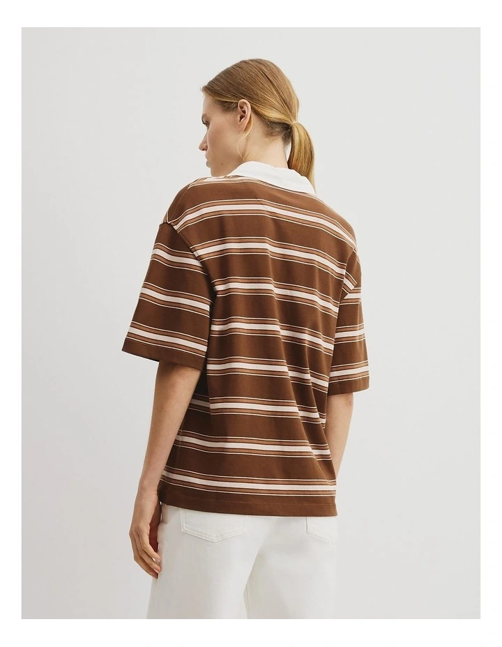 Stripe Rugby Polo in Rust Brown Stripe image 5