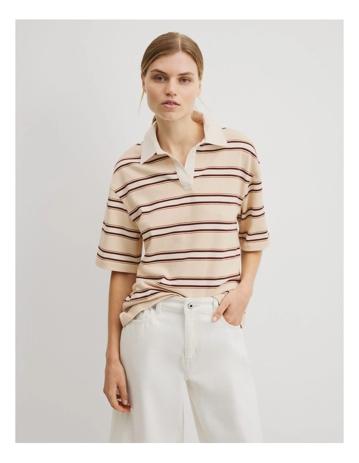 Stripe Rugby Polo in Oyster Stripe image 1