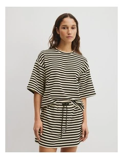 Australian Cotton Blend Stripe Boxy T-shirt in Black Stripe