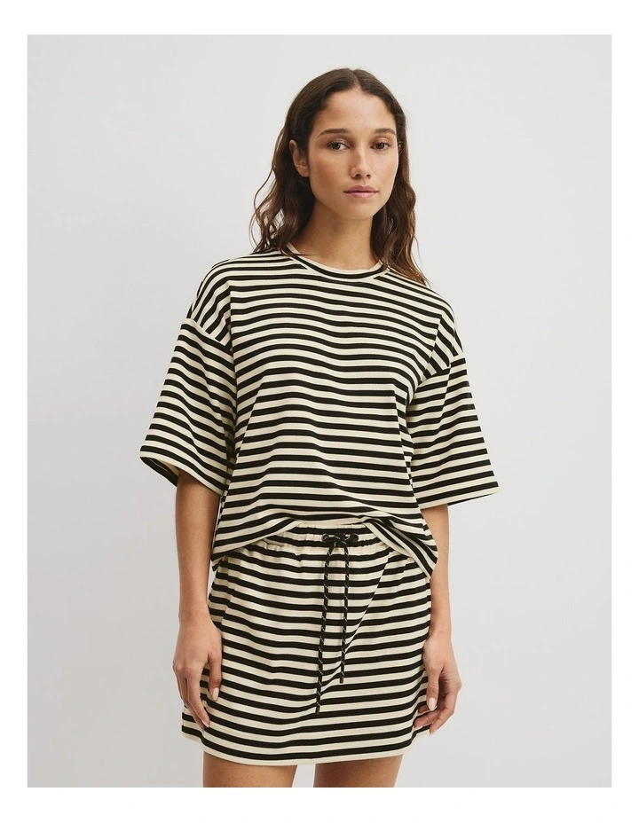 Australian Cotton Blend Stripe Boxy T-shirt in Black Stripe image 1