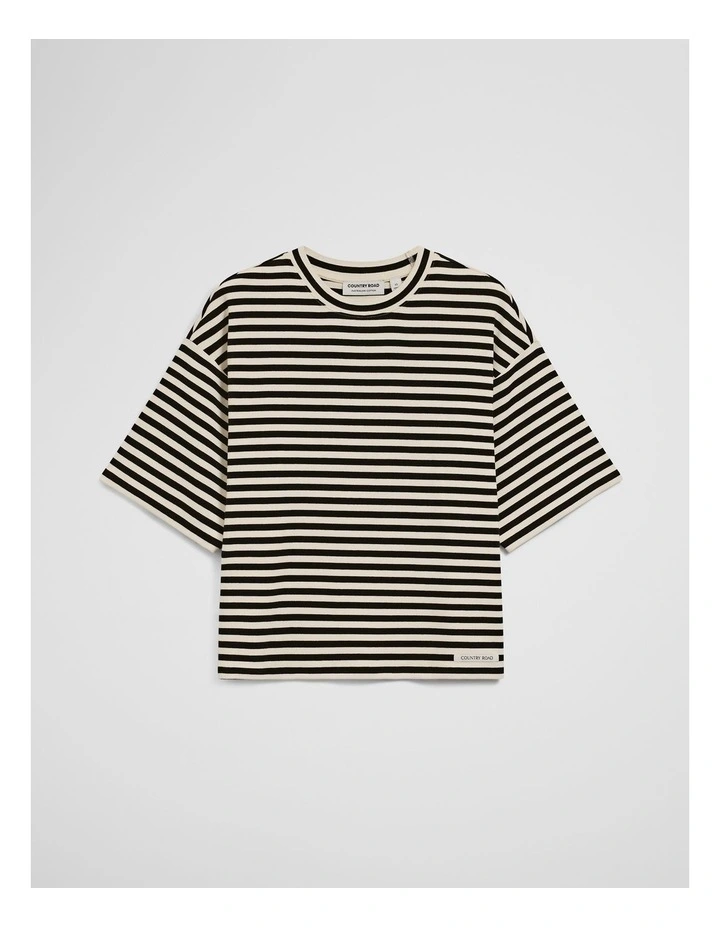 Australian Cotton Blend Stripe Boxy T-shirt in Black Stripe image 2