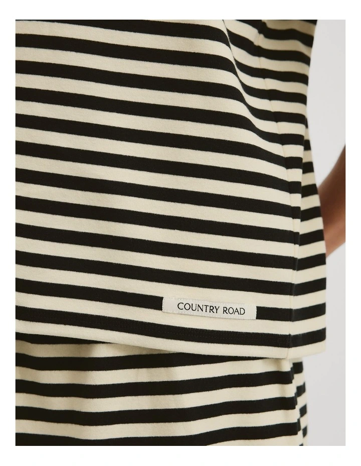 Australian Cotton Blend Stripe Boxy T-shirt in Black Stripe image 3