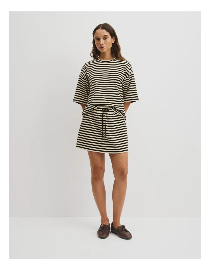 Australian Cotton Blend Stripe Boxy T-shirt in Black Stripe image 4
