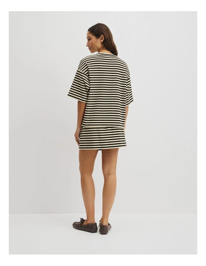 Australian Cotton Blend Stripe Boxy T-shirt in Black Stripe image 5