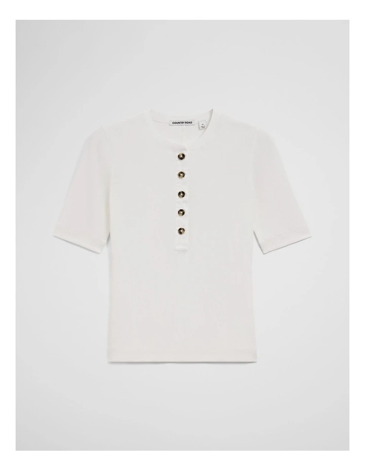 Fine Rib Henley T-shirt in Antique White image 2