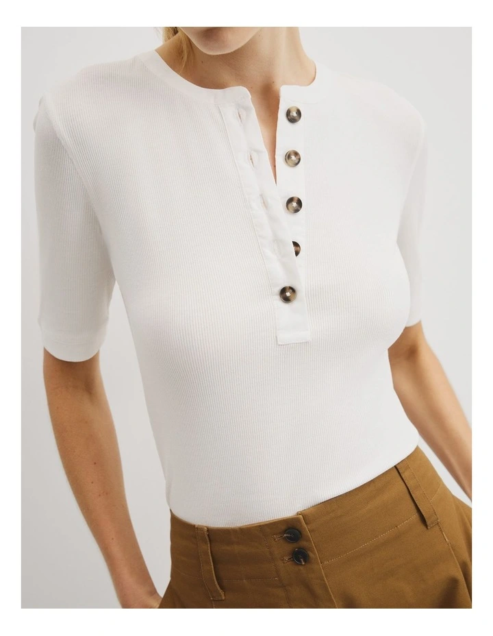 Fine Rib Henley T-shirt in Antique White image 3
