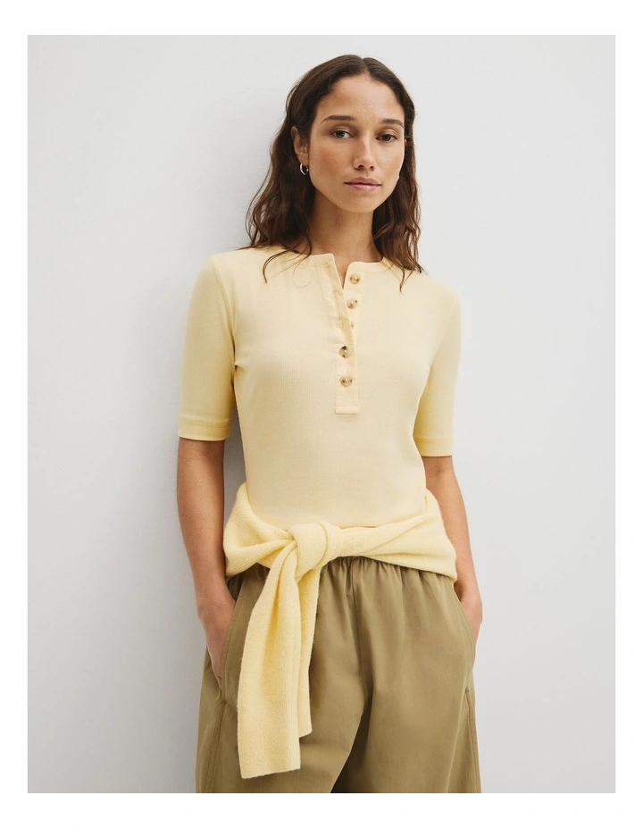 Fine Rib Henley T-shirt in Corn Silk image 1