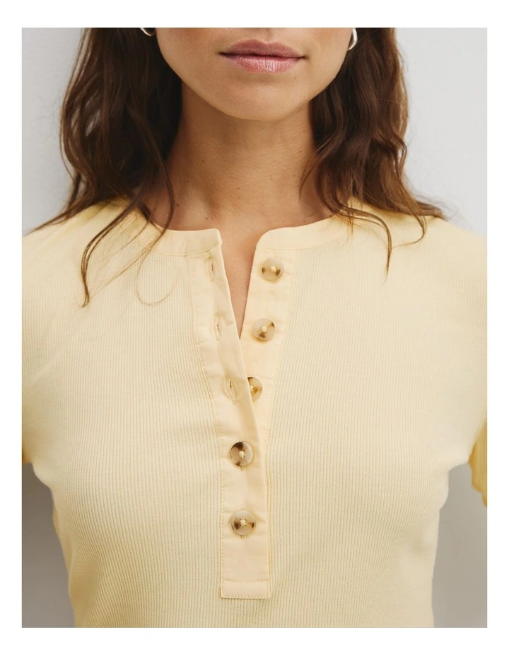 Fine Rib Henley T-shirt in Corn Silk image 3