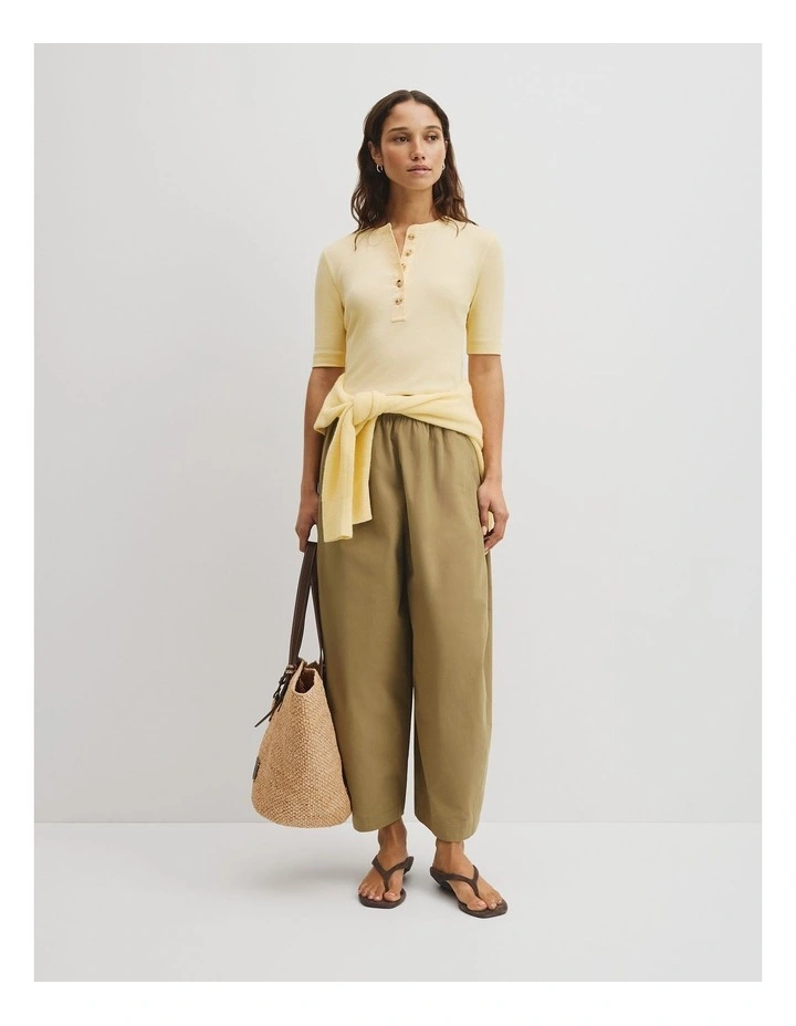 Fine Rib Henley T-shirt in Corn Silk image 4