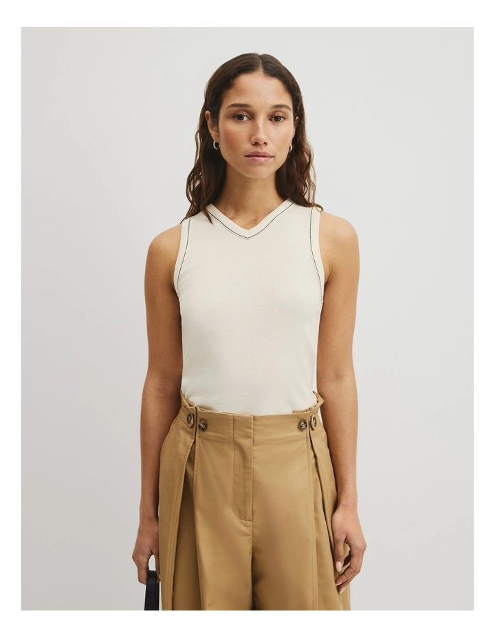Contrast Stitch Tank in Antique White image 1
