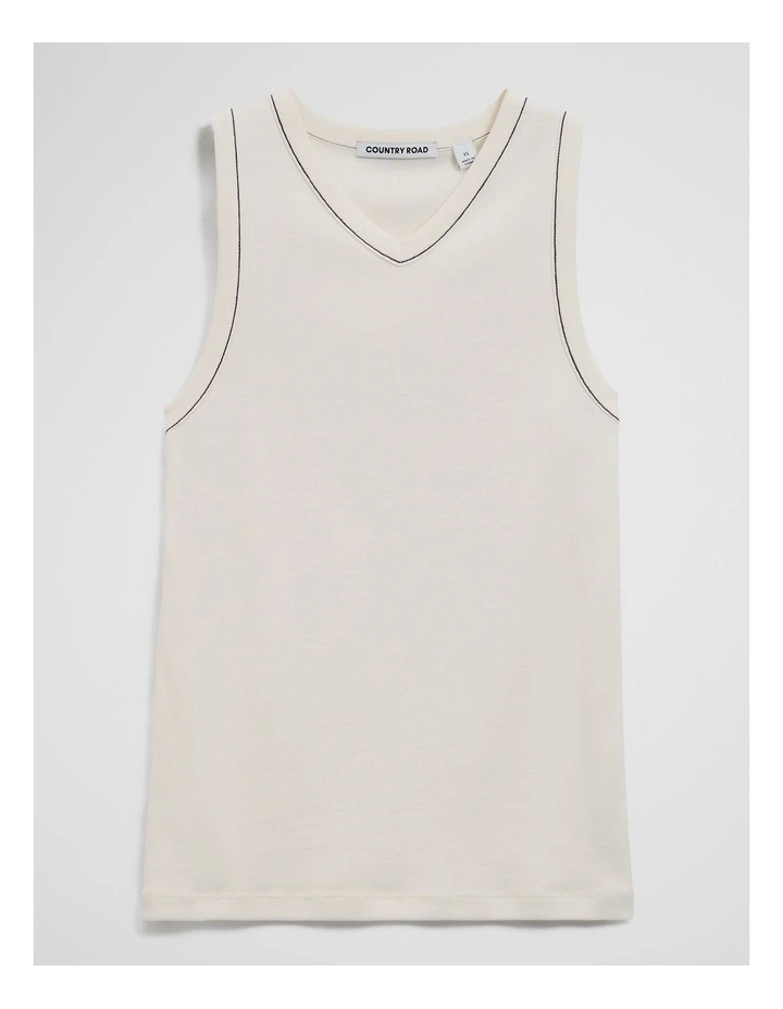 Contrast Stitch Tank in Antique White image 2