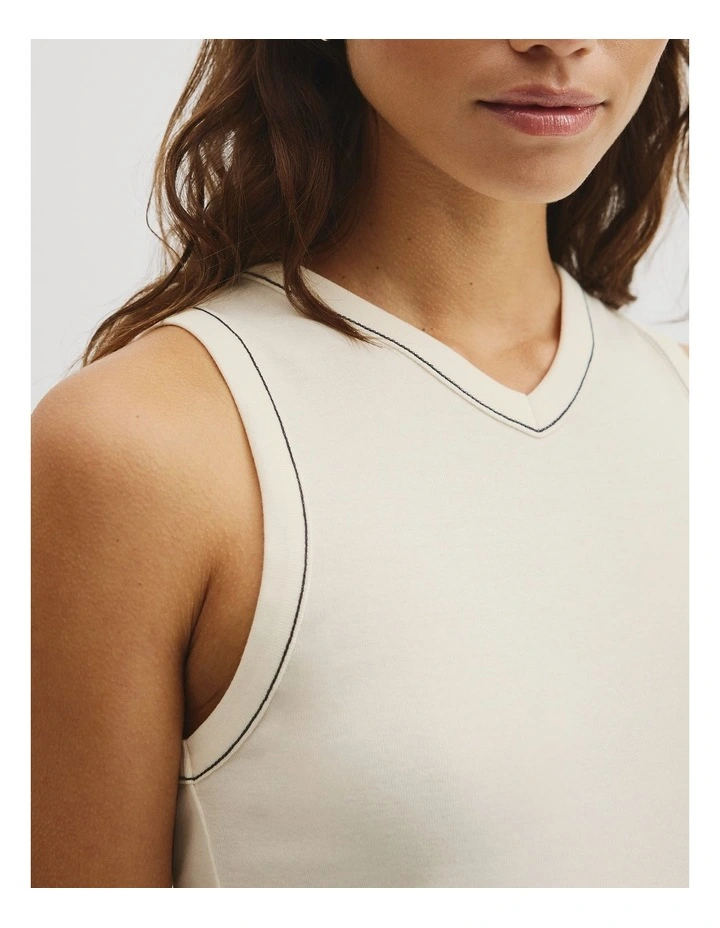 Contrast Stitch Tank in Antique White image 3