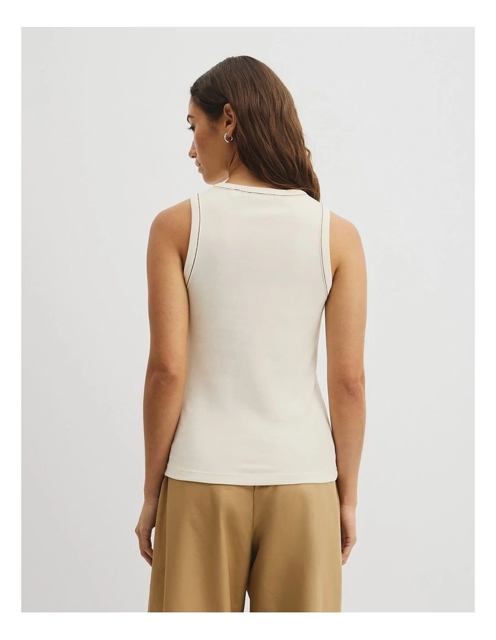 Contrast Stitch Tank in Antique White image 5