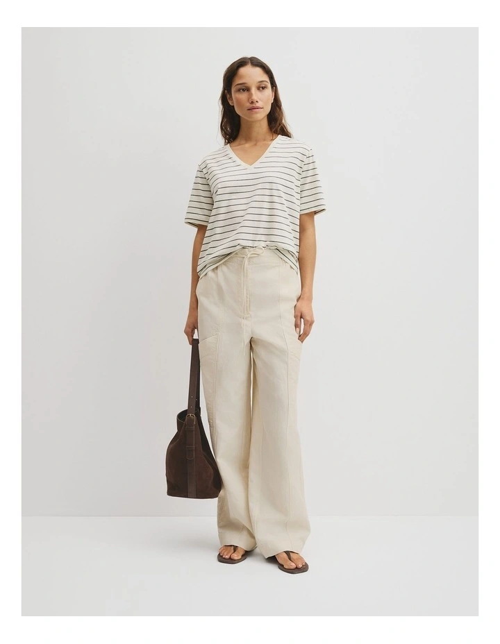 Australian Cotton Stripe V-Neck T-shirt in Black Stripe image 4