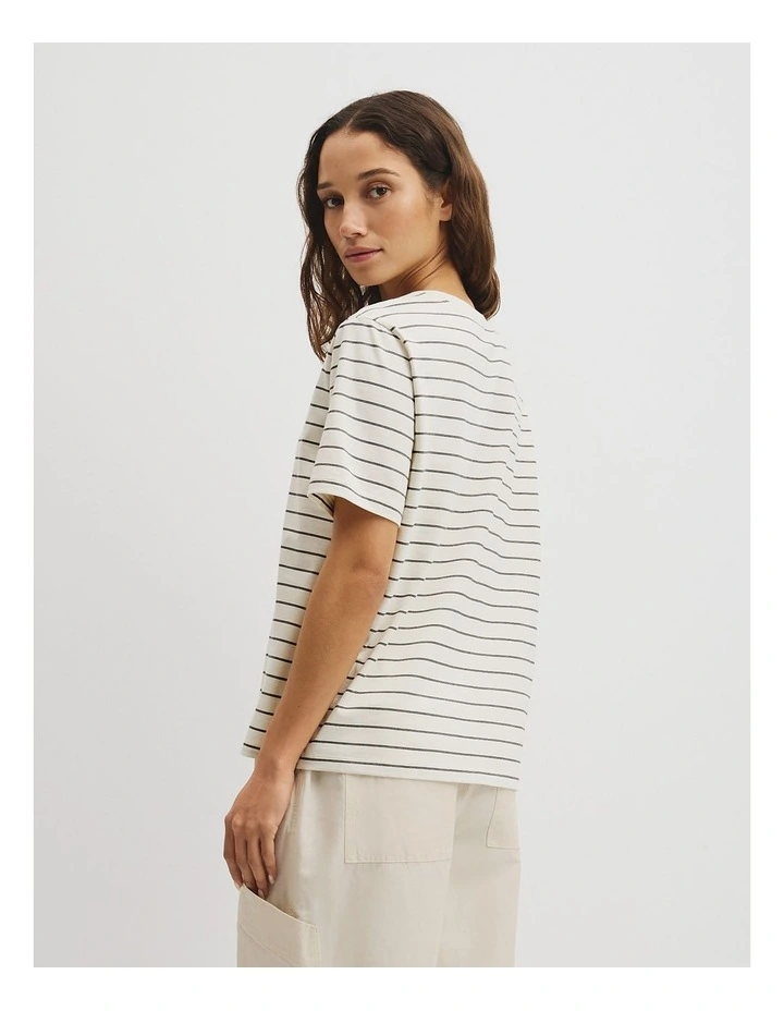 Australian Cotton Stripe V-Neck T-shirt in Black Stripe image 5
