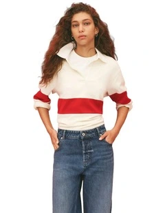 Australian Cotton Block Rugby Polo in Crimson Stripe
