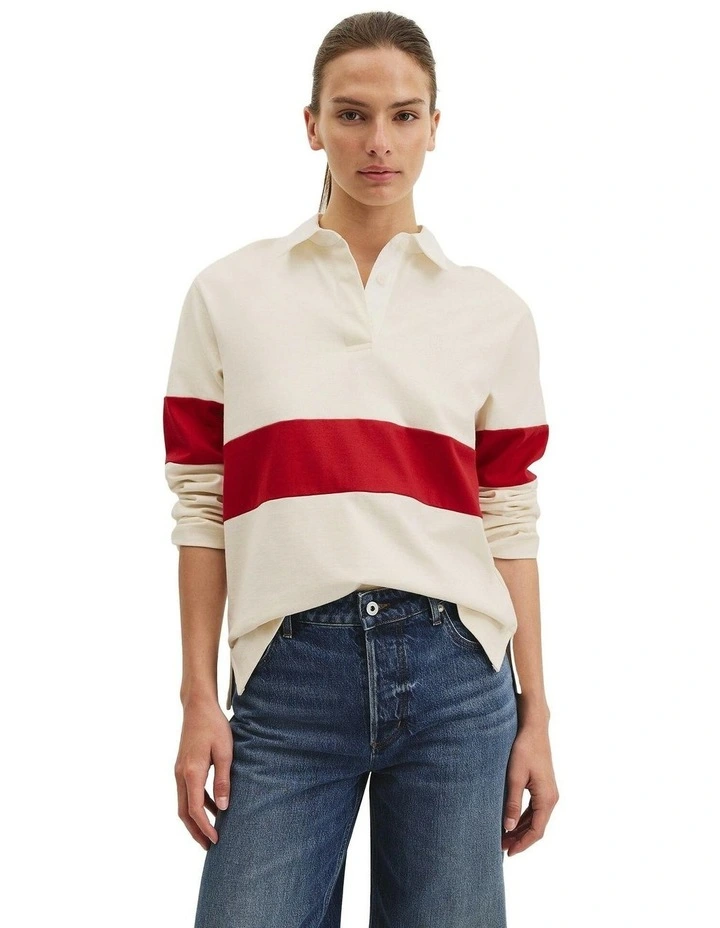 Australian Cotton Block Rugby Polo in Crimson Stripe image 2