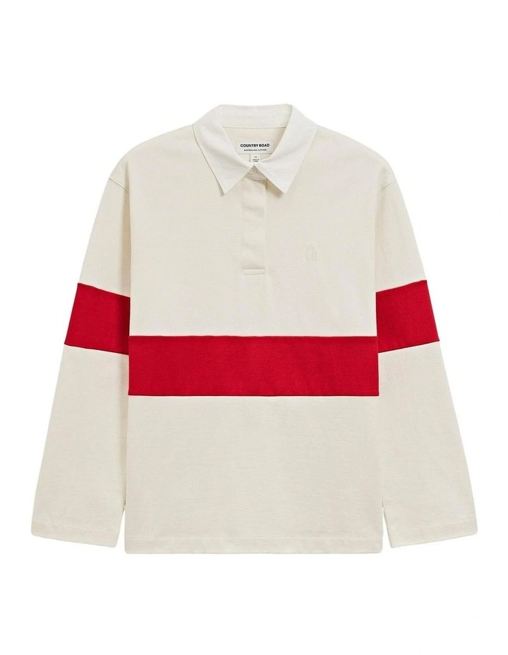 Australian Cotton Block Rugby Polo in Crimson Stripe image 3