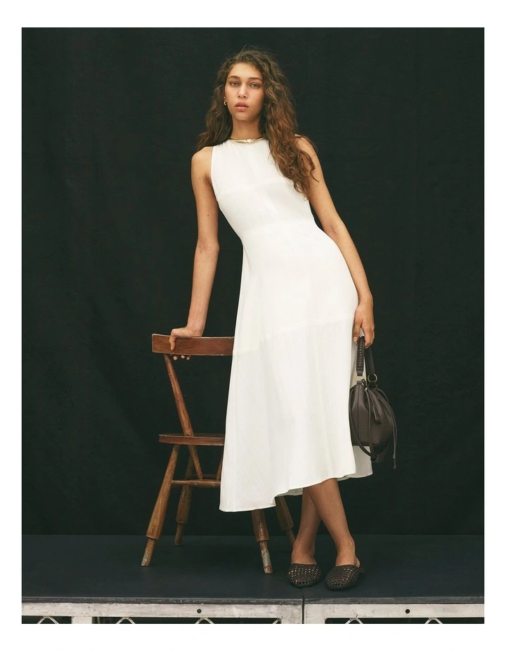 Panelled Midi Dress in French Vanilla image 2