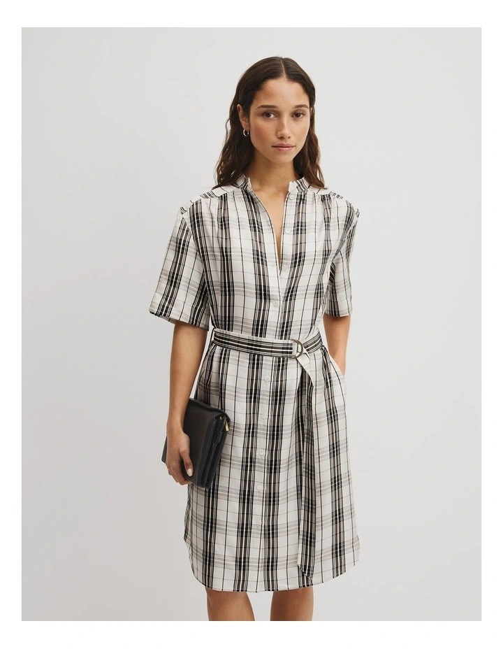 Check Silk Shirt Dress in Antique White Check image 1