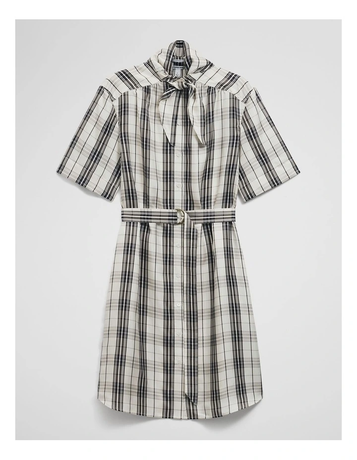 Check Silk Shirt Dress in Antique White Check image 2