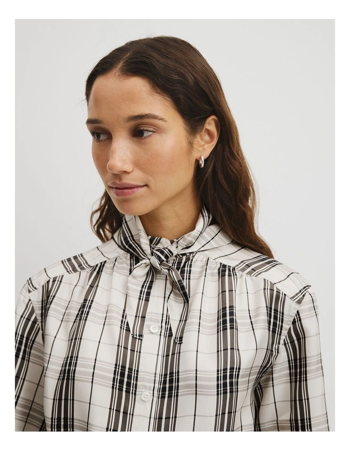 Check Silk Shirt Dress in Antique White Check image 3