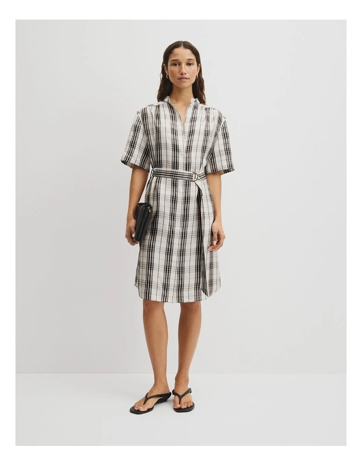 Check Silk Shirt Dress in Antique White Check image 4