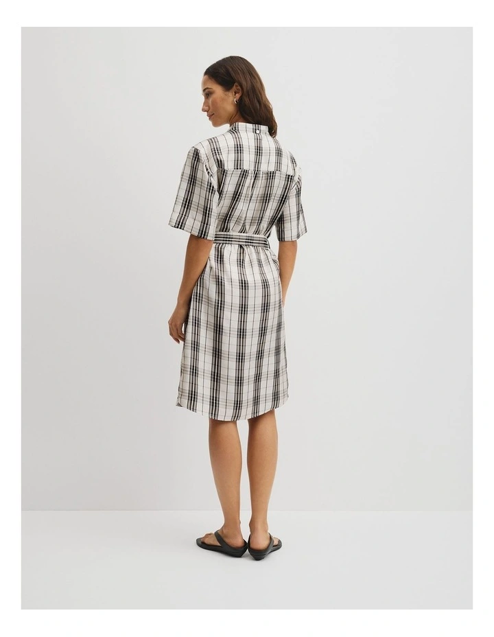 Check Silk Shirt Dress in Antique White Check image 5