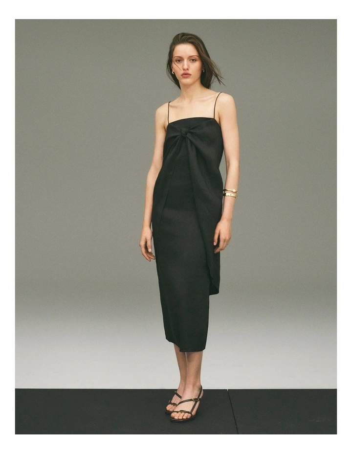 Tie Detail Midi Dress in Black image 2