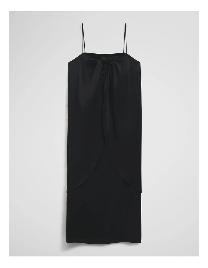 Tie Detail Midi Dress in Black image 3