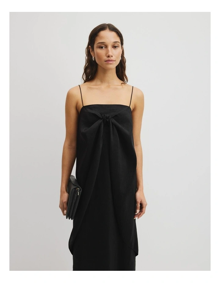 Tie Detail Midi Dress in Black image 5