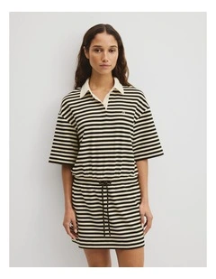 Australian Cotton Stripe Jersey Dress in Black Stripe